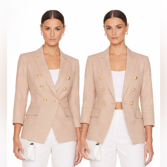 Veronica Beard Jackets & Blazers - Veronica Beard Empire Miller Dickey Linen Blazer Jacket Tan Khaki Gold Buttons 4